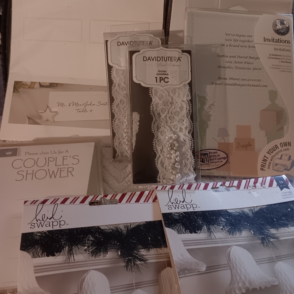 Wedding bundle, consists of 2 garters, invite cards, shower & reserve etc